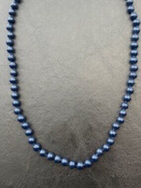 Monet necklace-Navy blue faux pearls-Gold tone clasp-Stamped Monet